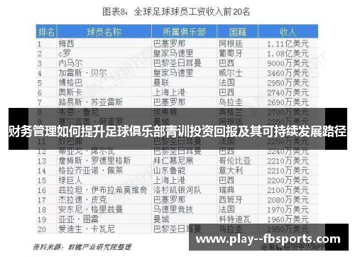 财务管理如何提升足球俱乐部青训投资回报及其可持续发展路径